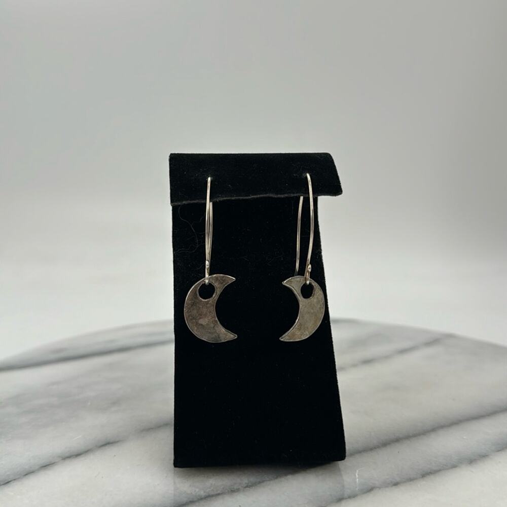 Handmade sterling silver rustic crescent moon earrings
